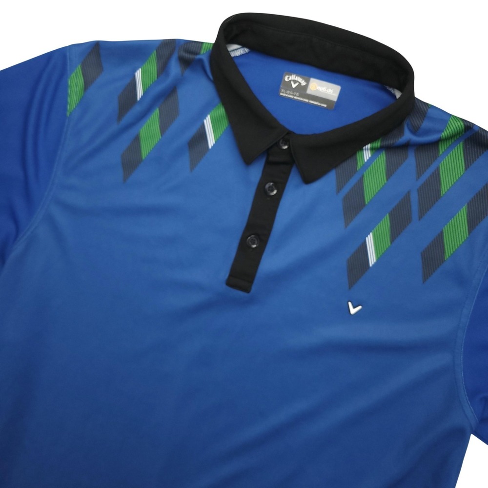 Callaway Opti-Dri Polo Shirt Mens XL Blue Geometric Golf Performance Top